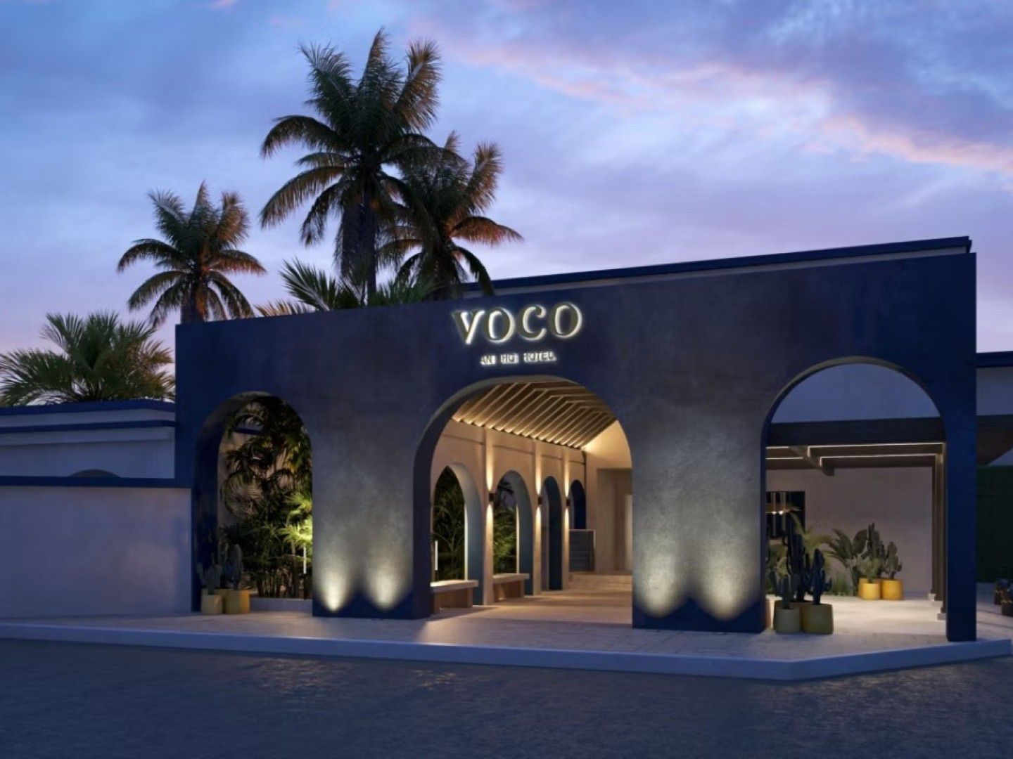 Фасад и главный вход voco Surfside Aruba.